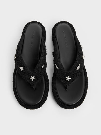 CHARLES & KEITH Best Price | Tweed Beach Flatform Thong Sandals - Black Textured