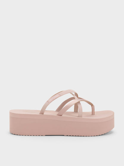 CHARLES & KEITH Deals | Levy Satin Strappy Flatform Sandals - Light Pink