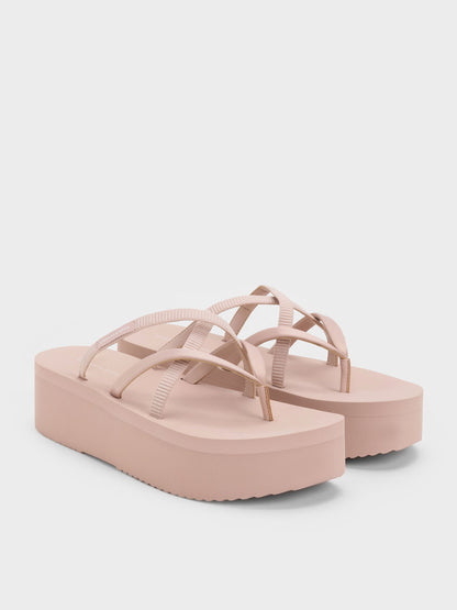 CHARLES & KEITH Deals | Levy Satin Strappy Flatform Sandals - Light Pink