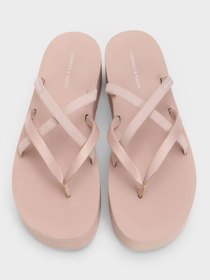 CHARLES & KEITH Deals | Levy Satin Strappy Flatform Sandals - Light Pink
