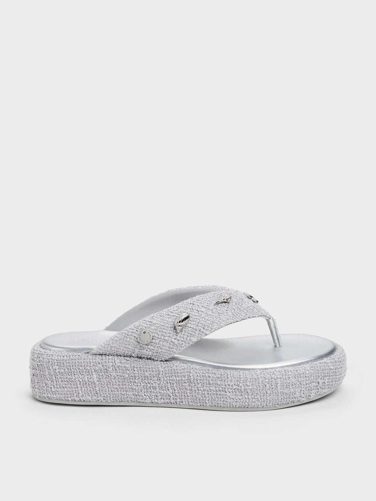 CHARLES & KEITH Recommended | Tweed Beach Flatform Thong Sandals - Silver