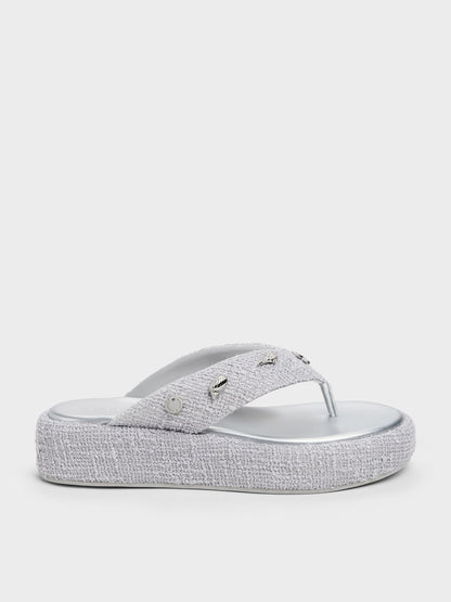 CHARLES & KEITH Recommended | Tweed Beach Flatform Thong Sandals - Silver