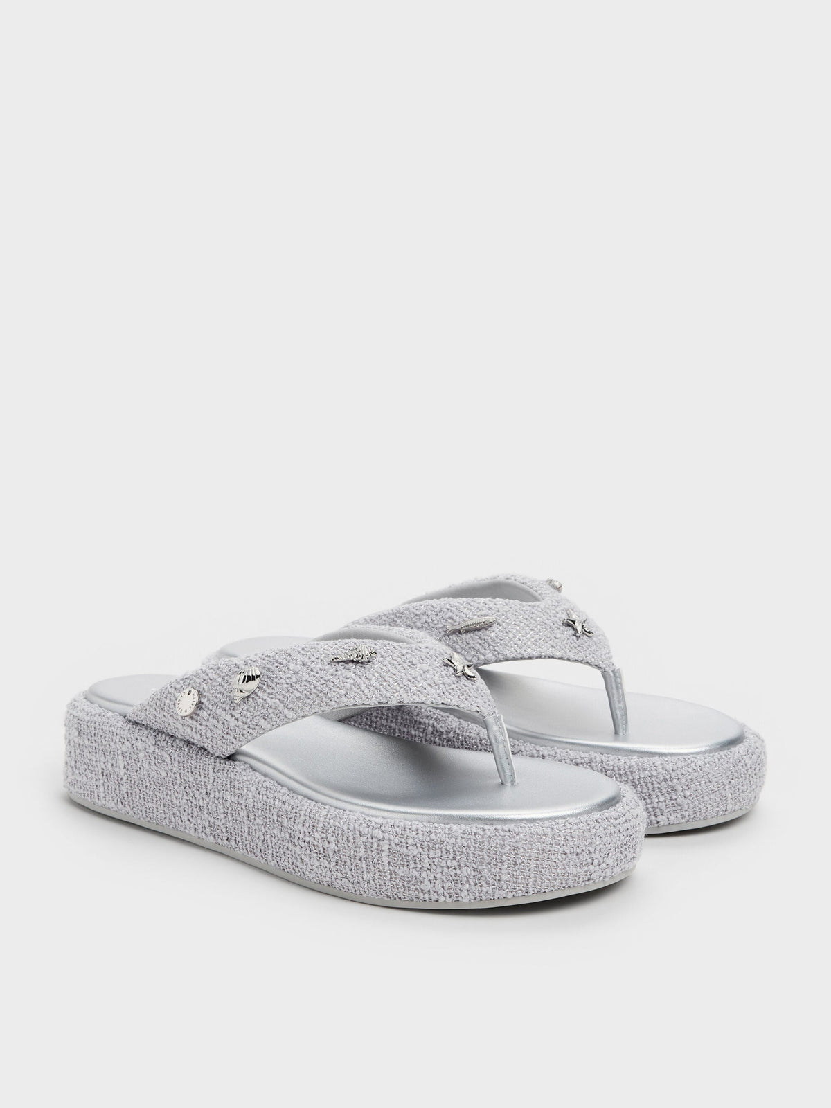 CHARLES & KEITH Recommended | Tweed Beach Flatform Thong Sandals - Silver