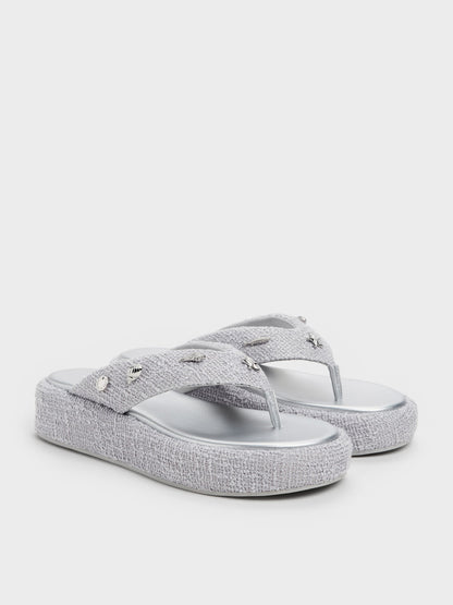 CHARLES & KEITH Recommended | Tweed Beach Flatform Thong Sandals - Silver