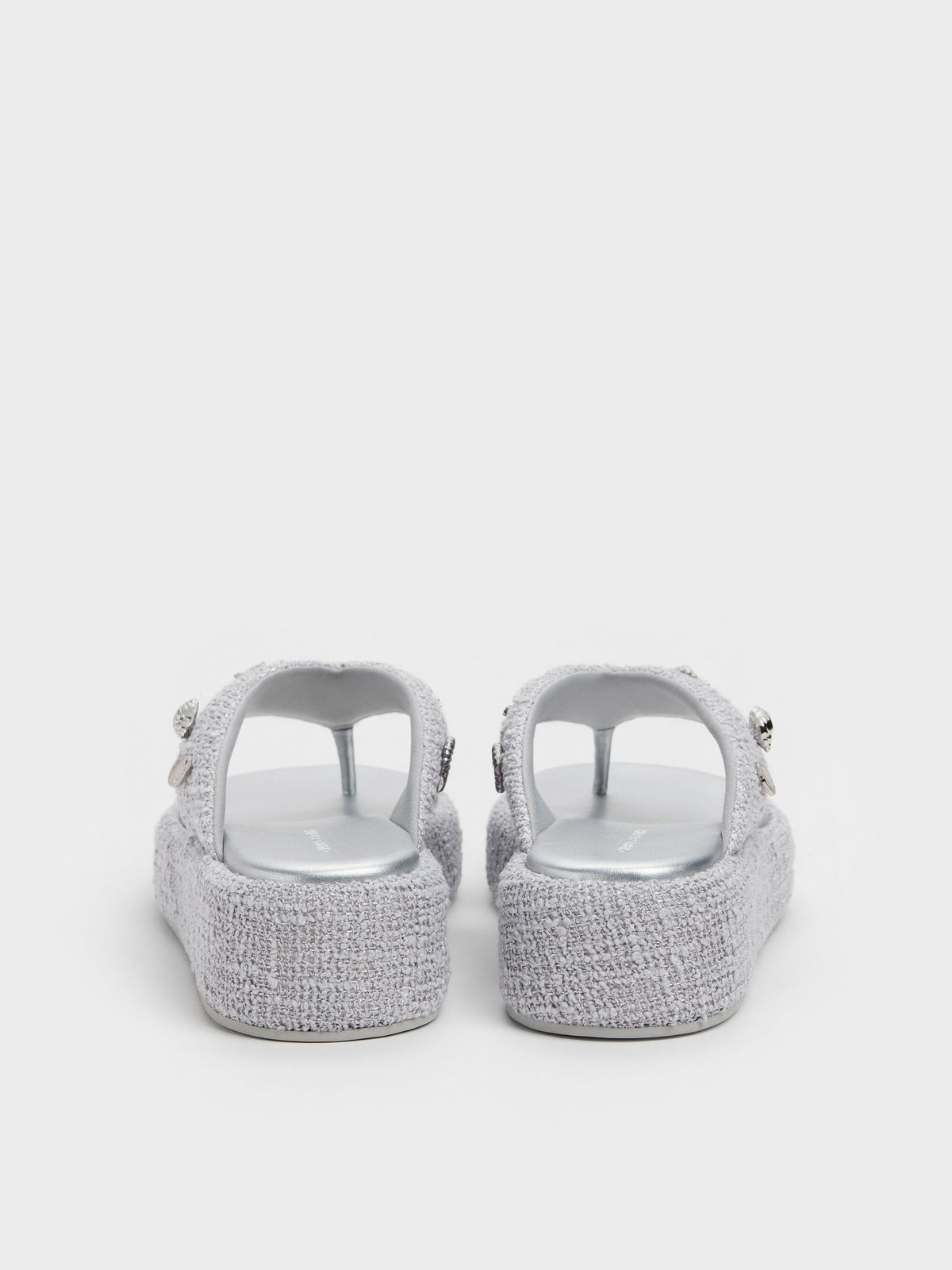CHARLES & KEITH Recommended | Tweed Beach Flatform Thong Sandals - Silver