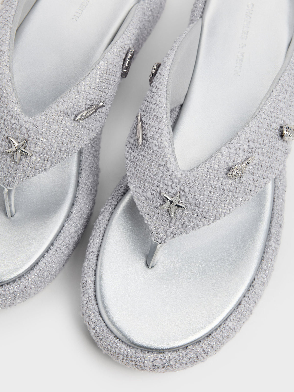 CHARLES & KEITH Recommended | Tweed Beach Flatform Thong Sandals - Silver