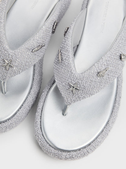 CHARLES & KEITH Recommended | Tweed Beach Flatform Thong Sandals - Silver