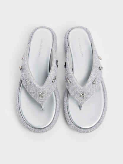 CHARLES & KEITH Recommended | Tweed Beach Flatform Thong Sandals - Silver
