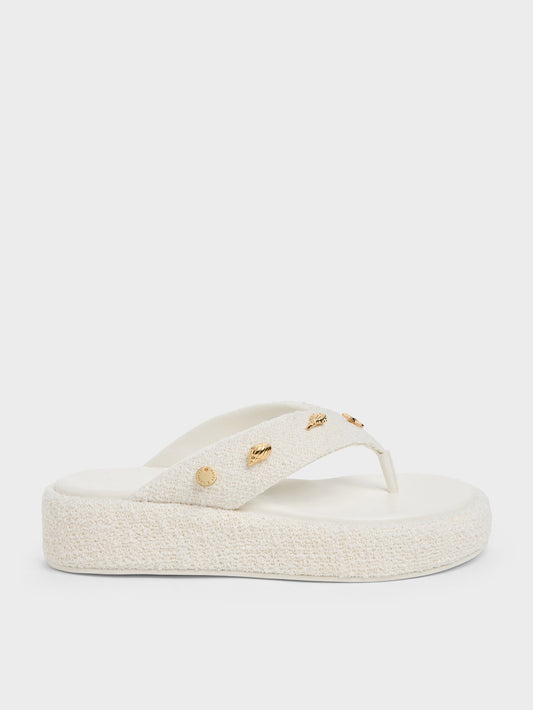 CHARLES & KEITH Recommended | Tweed Beach Flatform Thong Sandals - Chalk