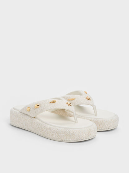 CHARLES & KEITH Recommended | Tweed Beach Flatform Thong Sandals - Chalk