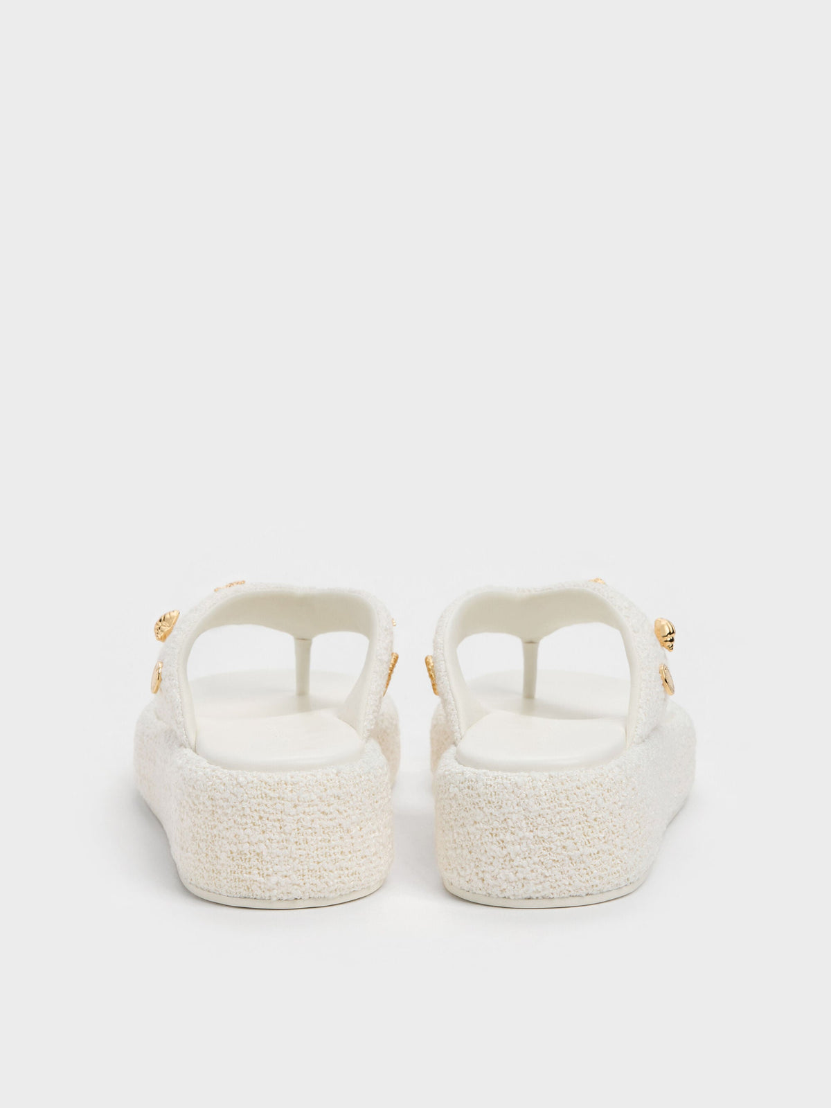 CHARLES & KEITH Recommended | Tweed Beach Flatform Thong Sandals - Chalk