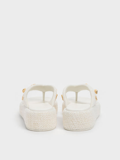 CHARLES & KEITH Recommended | Tweed Beach Flatform Thong Sandals - Chalk
