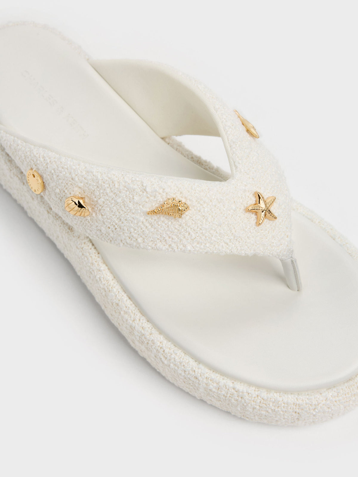 CHARLES & KEITH Recommended | Tweed Beach Flatform Thong Sandals - Chalk