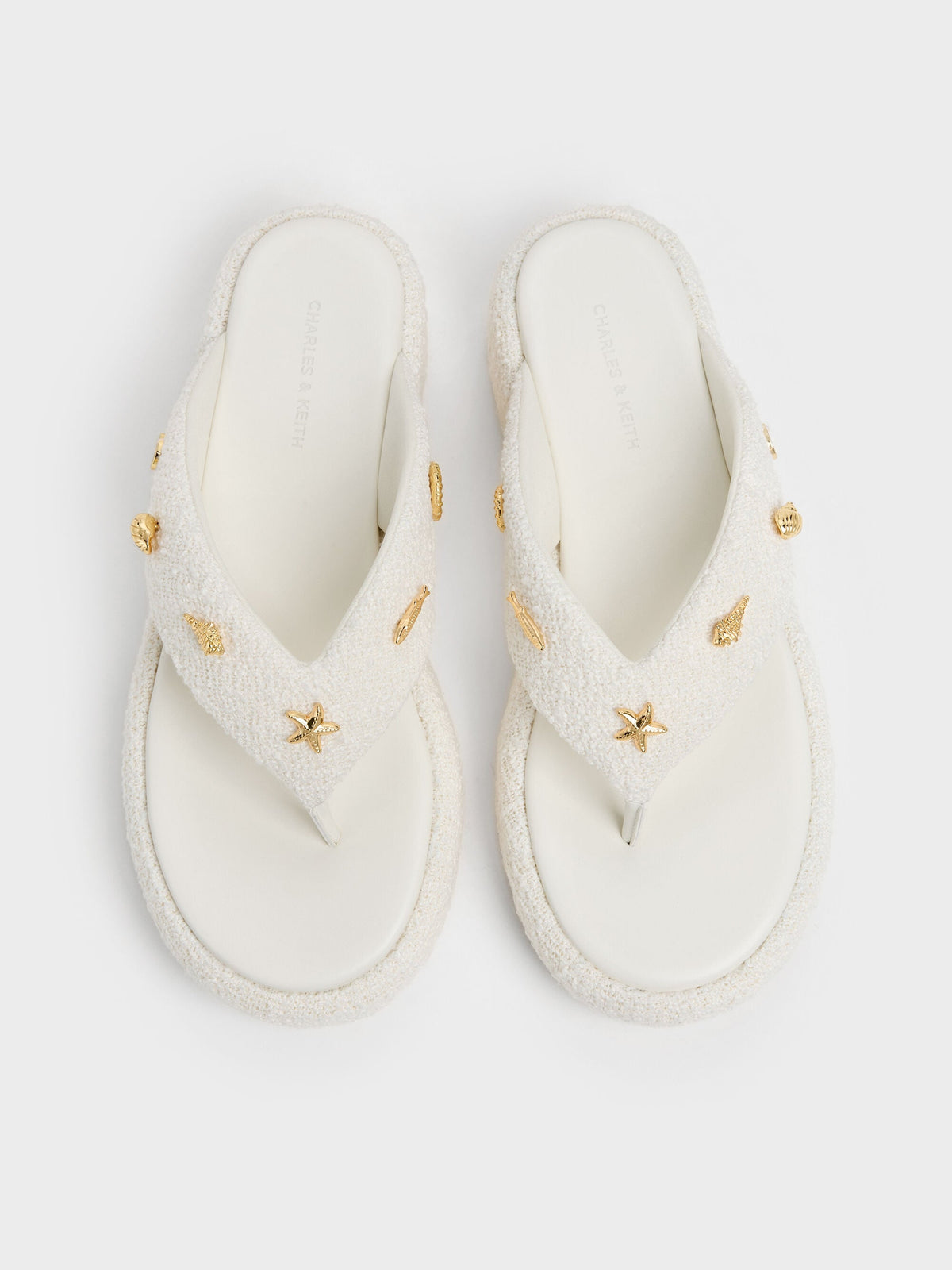 CHARLES & KEITH Recommended | Tweed Beach Flatform Thong Sandals - Chalk