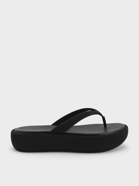 CHARLES & KEITH Recommended | Satin Thong Flatform Sandals - Black Textured
