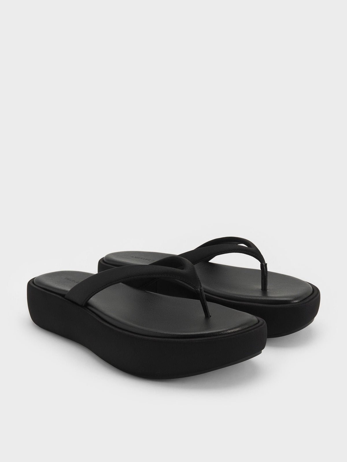 CHARLES & KEITH Recommended | Satin Thong Flatform Sandals - Black Textured