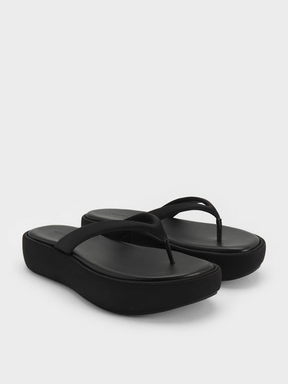 CHARLES & KEITH Recommended | Satin Thong Flatform Sandals - Black Textured