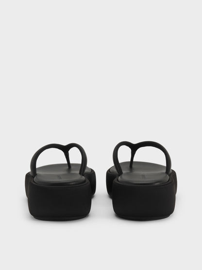 CHARLES & KEITH Recommended | Satin Thong Flatform Sandals - Black Textured