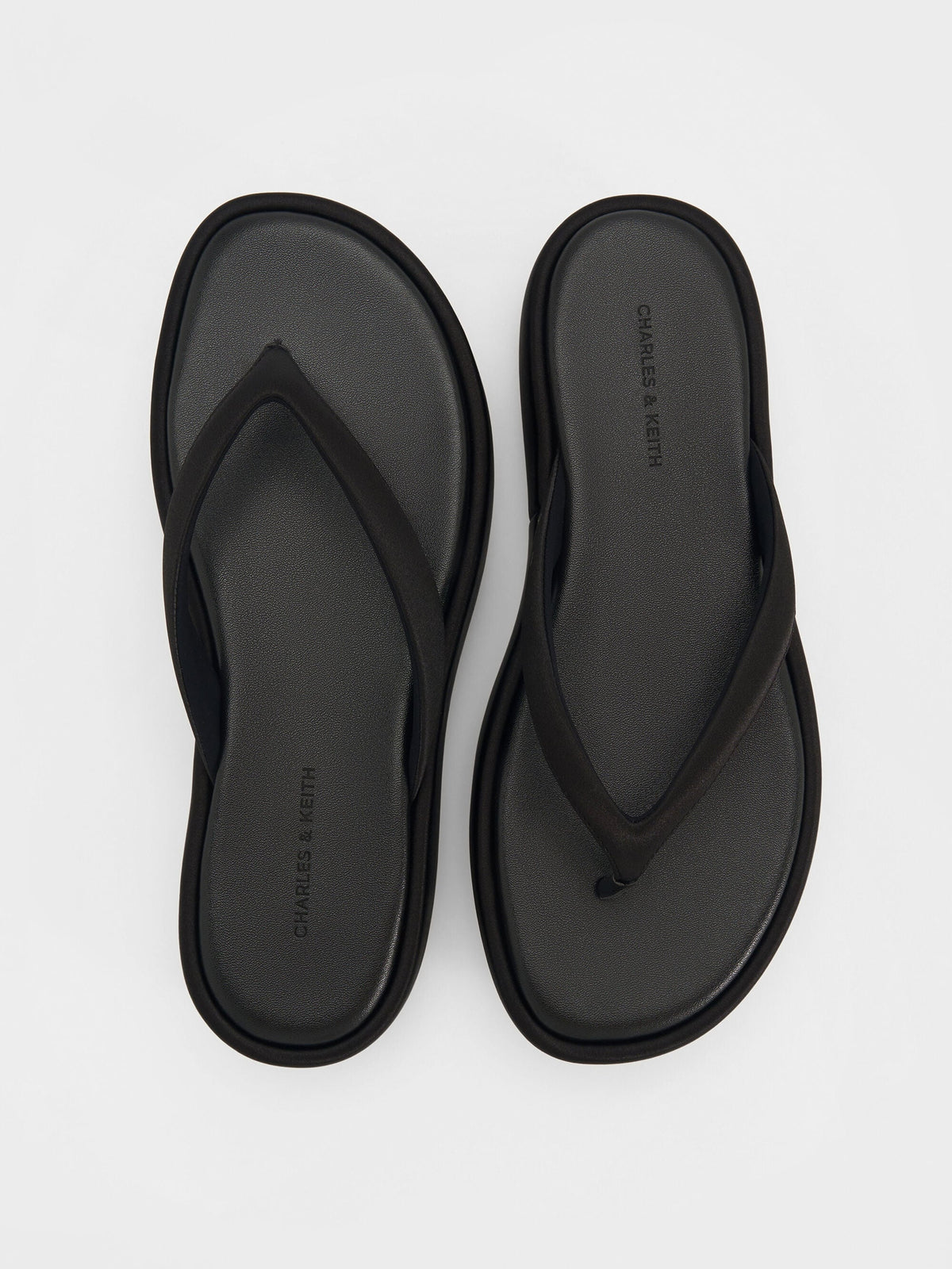 CHARLES & KEITH Recommended | Satin Thong Flatform Sandals - Black Textured