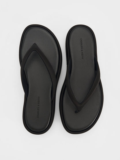 CHARLES & KEITH Recommended | Satin Thong Flatform Sandals - Black Textured