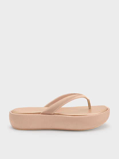 CHARLES & KEITH Classic | Satin Thong Flatform Sandals - Nude