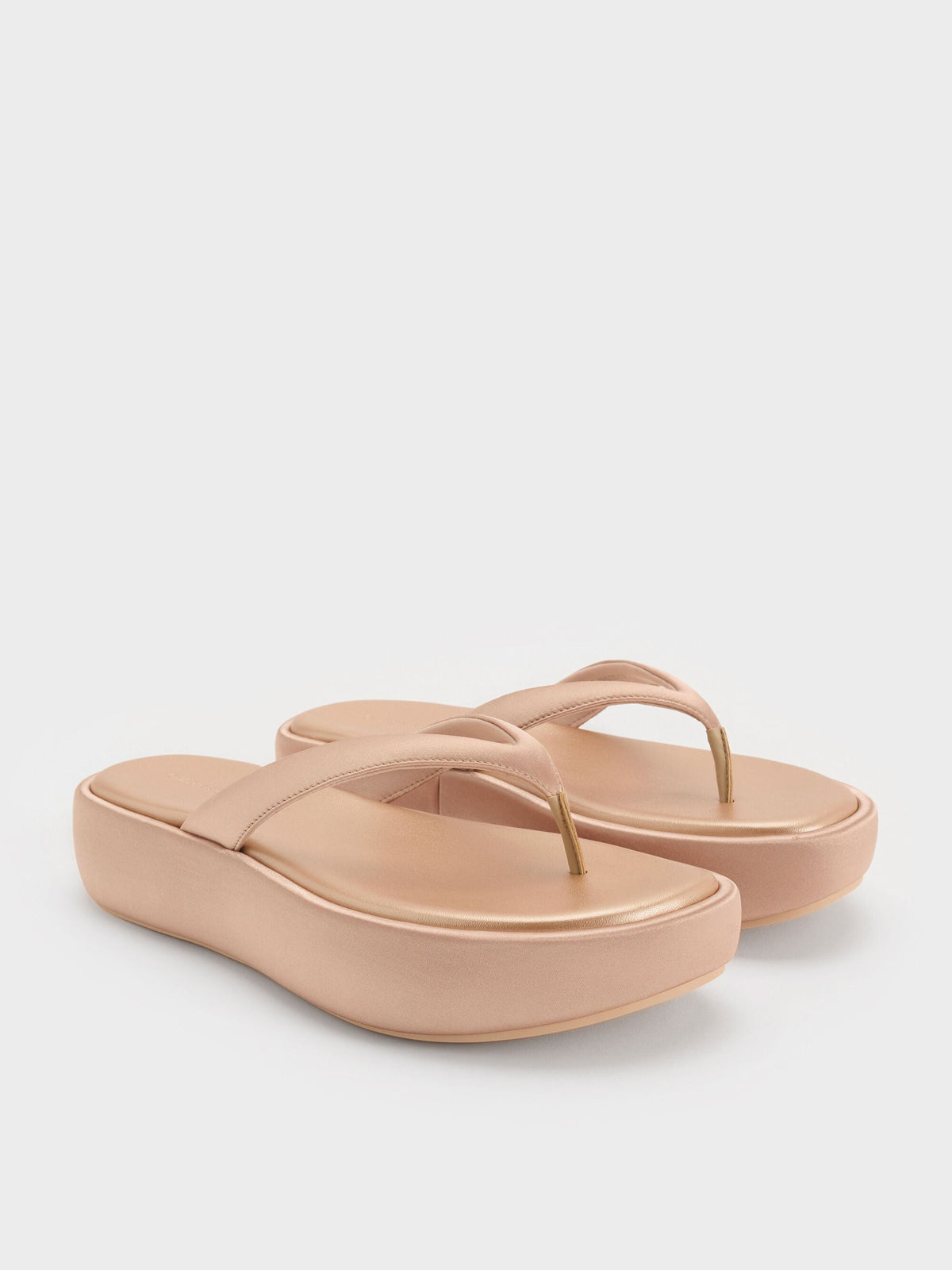 CHARLES & KEITH Classic | Satin Thong Flatform Sandals - Nude