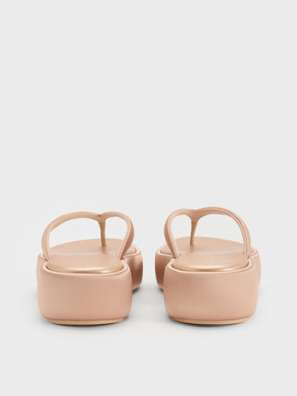 CHARLES & KEITH Classic | Satin Thong Flatform Sandals - Nude