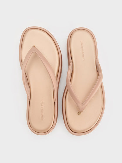 CHARLES & KEITH Classic | Satin Thong Flatform Sandals - Nude