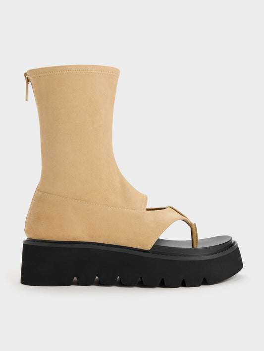 CHARLES & KEITH Special Offer | Laine Faux Suede Platform Boot Sandals - Sand