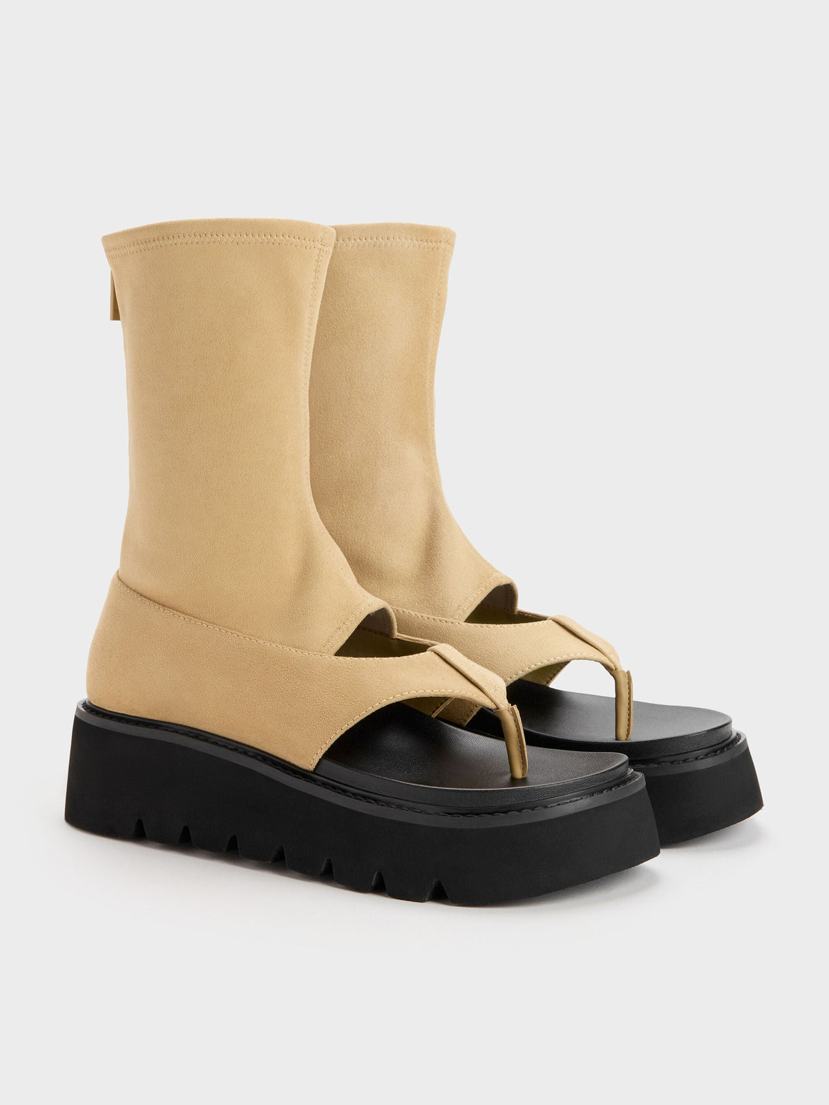 CHARLES & KEITH Special Offer | Laine Faux Suede Platform Boot Sandals - Sand