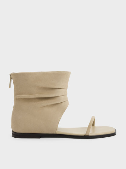 CHARLES & KEITH Everyday | Joplin Ruched Faux Suede Boot Sandals - Beige