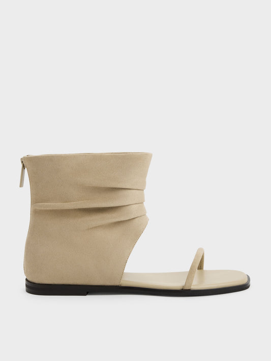 CHARLES & KEITH Everyday | Joplin Ruched Faux Suede Boot Sandals - Beige