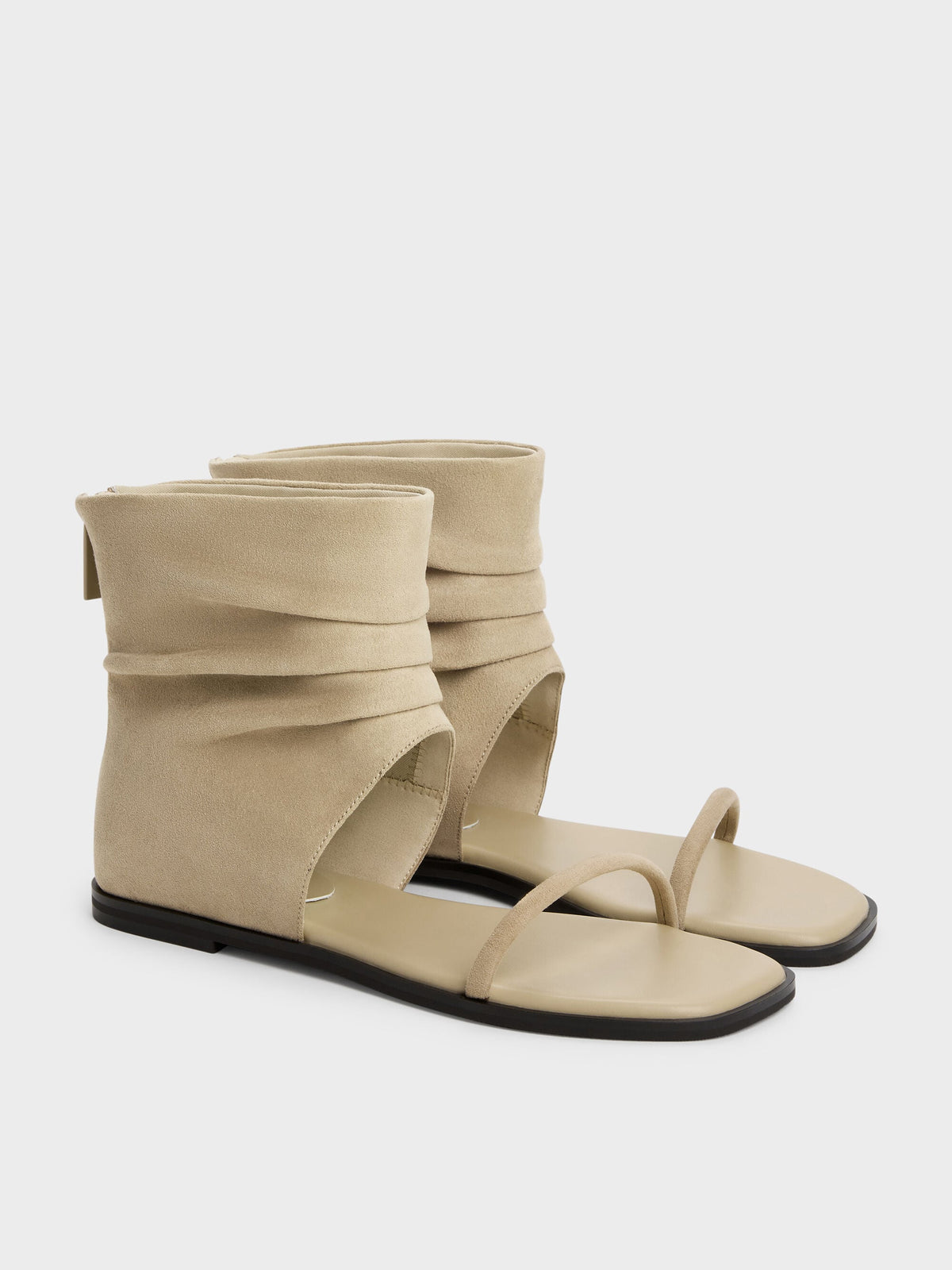 CHARLES & KEITH Everyday | Joplin Ruched Faux Suede Boot Sandals - Beige