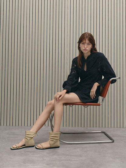 CHARLES & KEITH Everyday | Joplin Ruched Faux Suede Boot Sandals - Beige