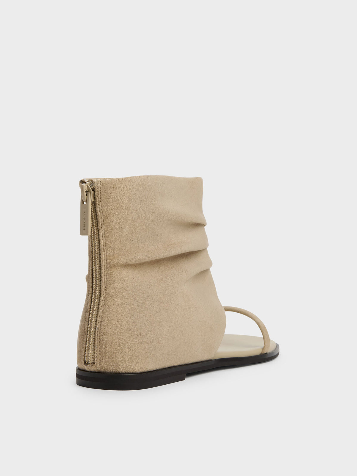 CHARLES & KEITH Everyday | Joplin Ruched Faux Suede Boot Sandals - Beige