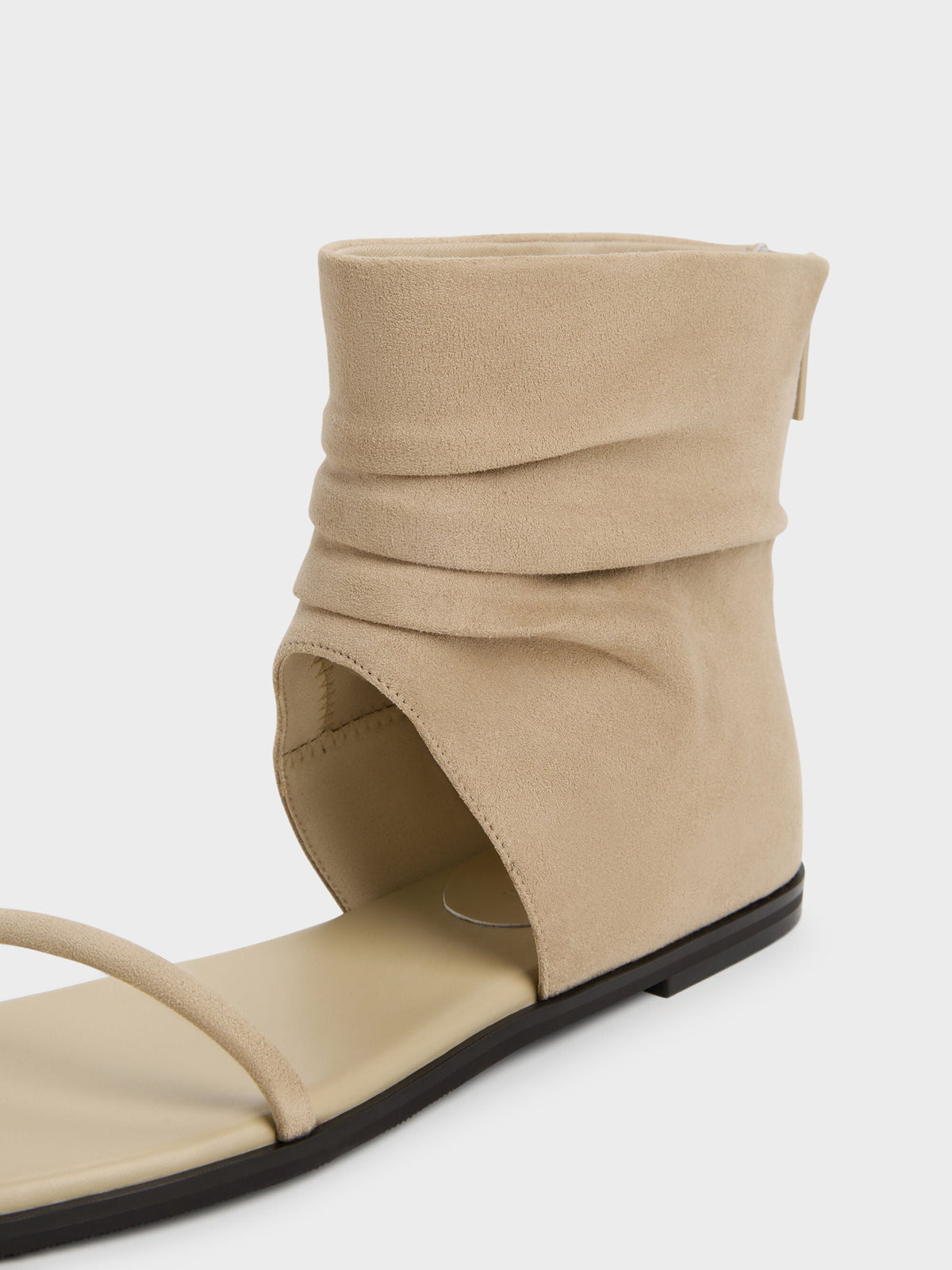CHARLES & KEITH Everyday | Joplin Ruched Faux Suede Boot Sandals - Beige