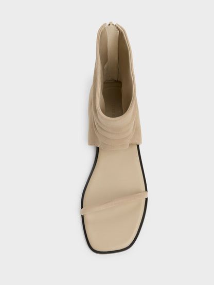 CHARLES & KEITH Everyday | Joplin Ruched Faux Suede Boot Sandals - Beige