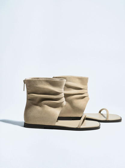 CHARLES & KEITH Everyday | Joplin Ruched Faux Suede Boot Sandals - Beige