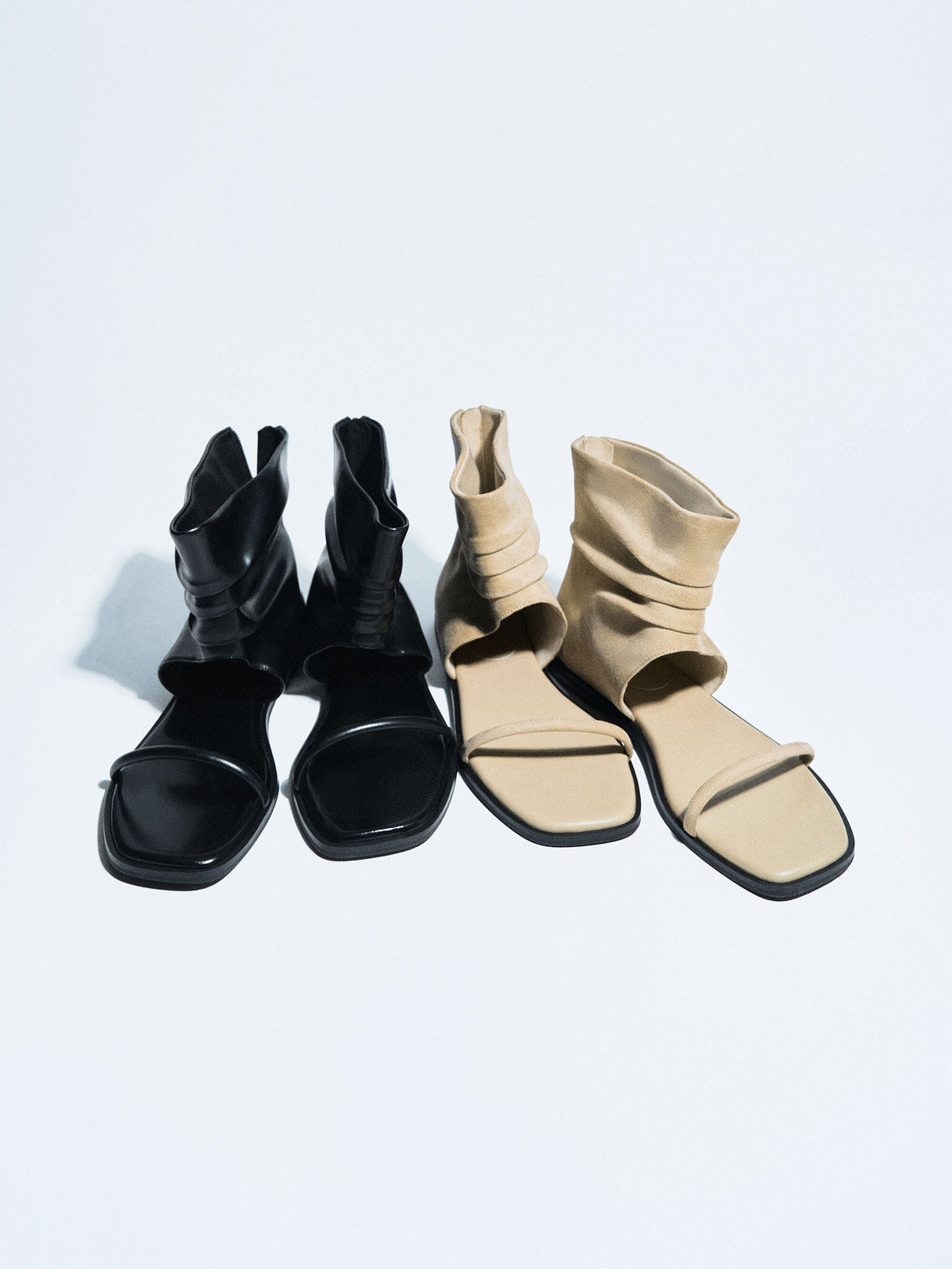 CHARLES & KEITH Everyday | Joplin Ruched Faux Suede Boot Sandals - Beige