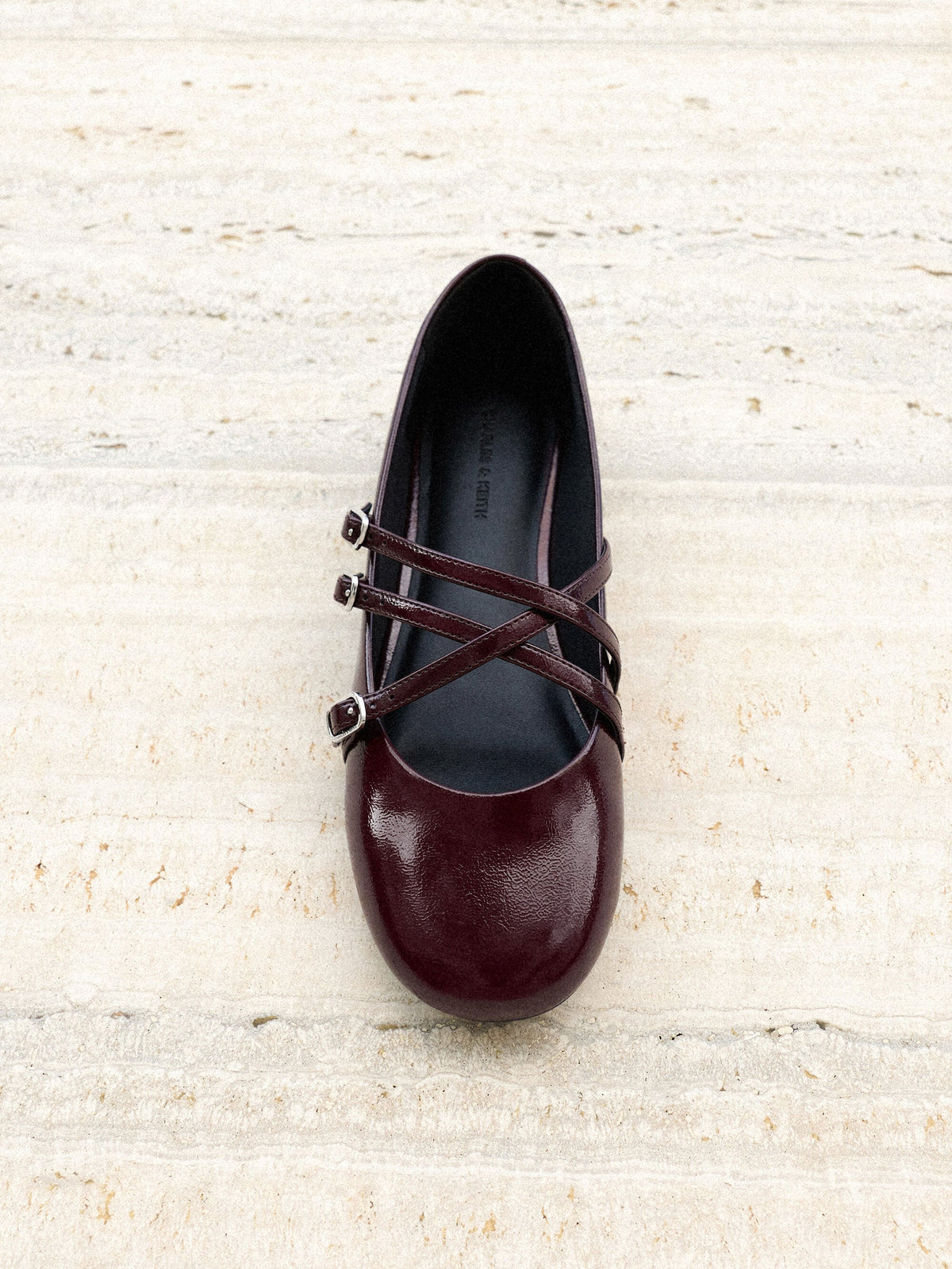 CHARLES & KEITH Customer Favorite | Patent Triple-Strap Mary Jane Flats - Burgundy