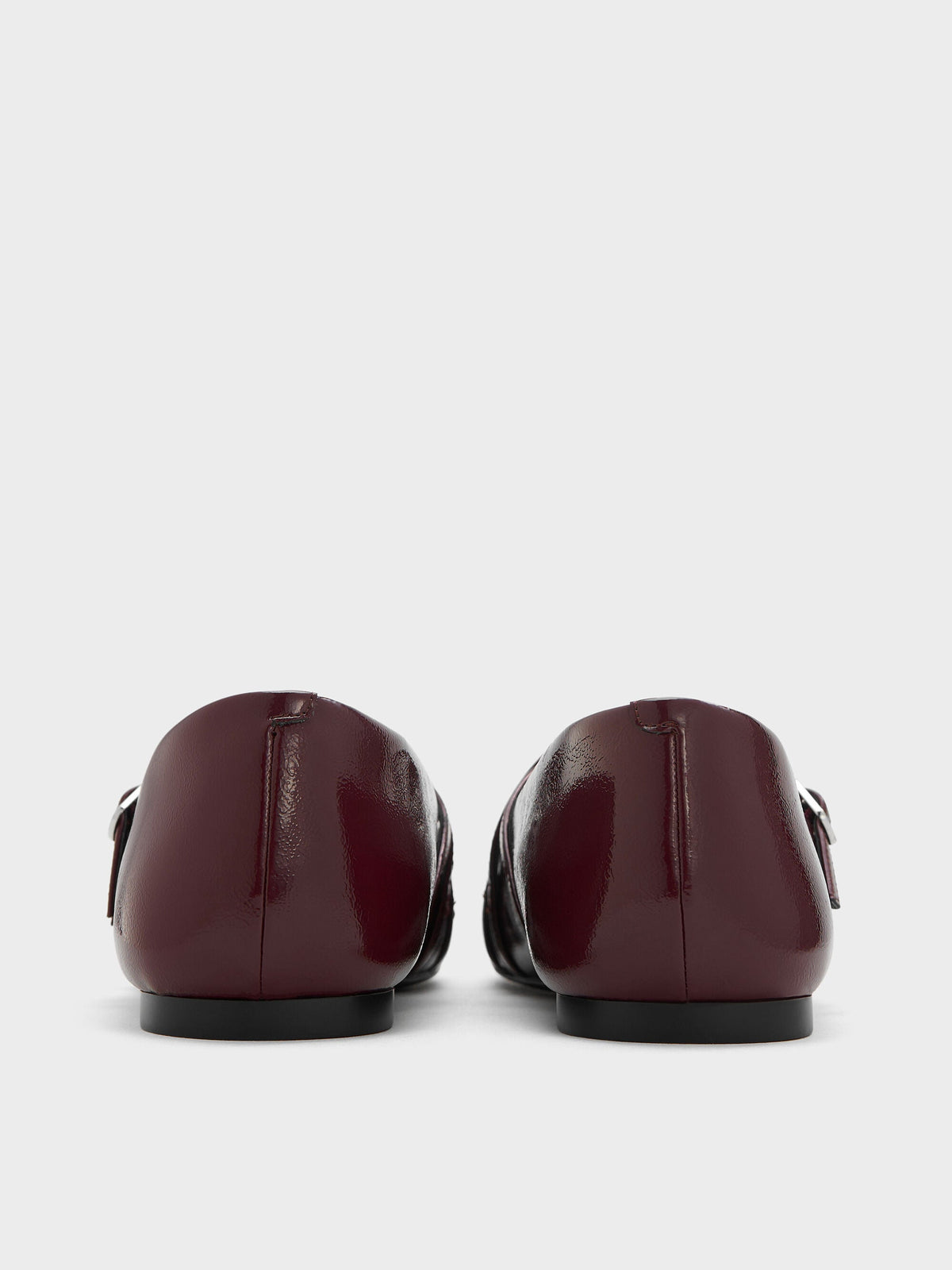 CHARLES & KEITH Customer Favorite | Patent Triple-Strap Mary Jane Flats - Burgundy
