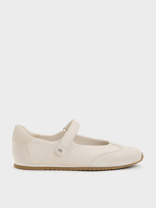 CHARLES & KEITH Quality | Jace Leather & Suede Mary Jane Sneakers - Chalk