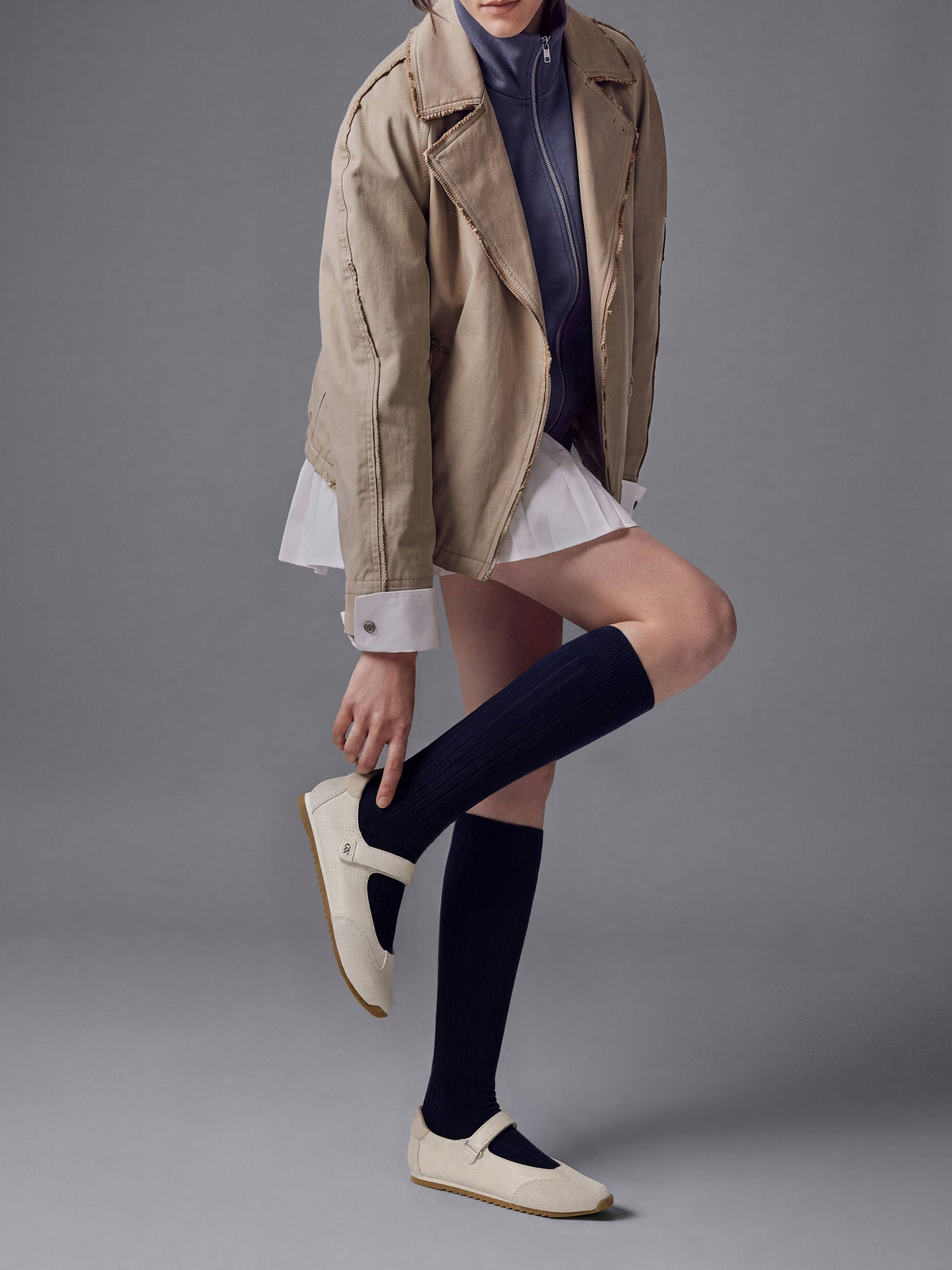 CHARLES & KEITH Quality | Jace Leather & Suede Mary Jane Sneakers - Chalk