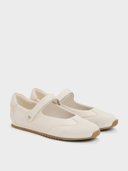 CHARLES & KEITH Quality | Jace Leather & Suede Mary Jane Sneakers - Chalk