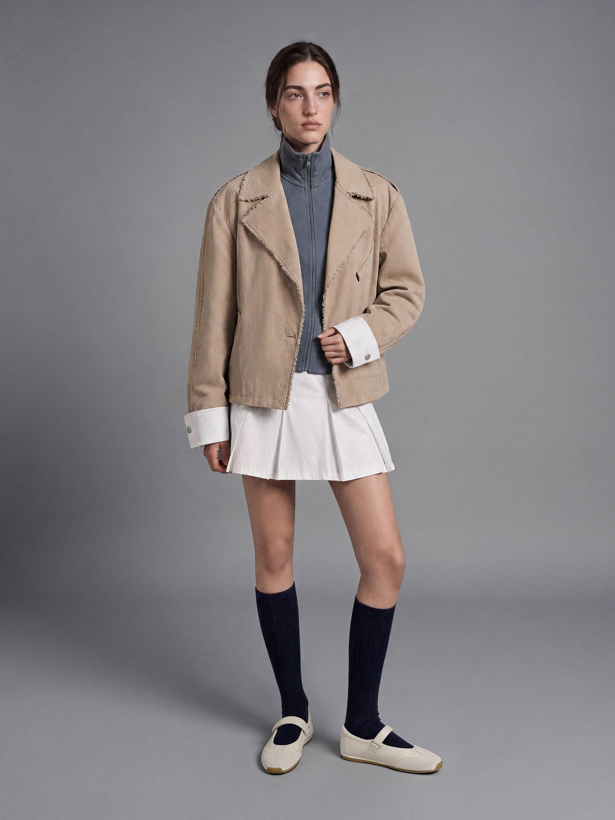 CHARLES & KEITH Quality | Jace Leather & Suede Mary Jane Sneakers - Chalk