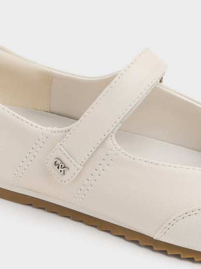 CHARLES & KEITH Quality | Jace Leather & Suede Mary Jane Sneakers - Chalk