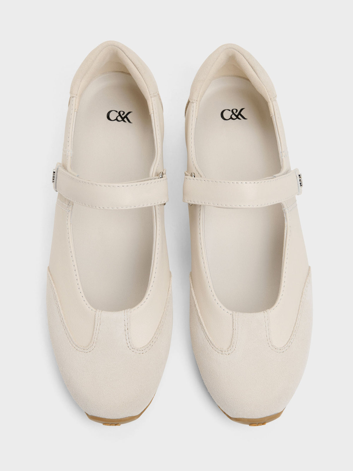 CHARLES & KEITH Quality | Jace Leather & Suede Mary Jane Sneakers - Chalk