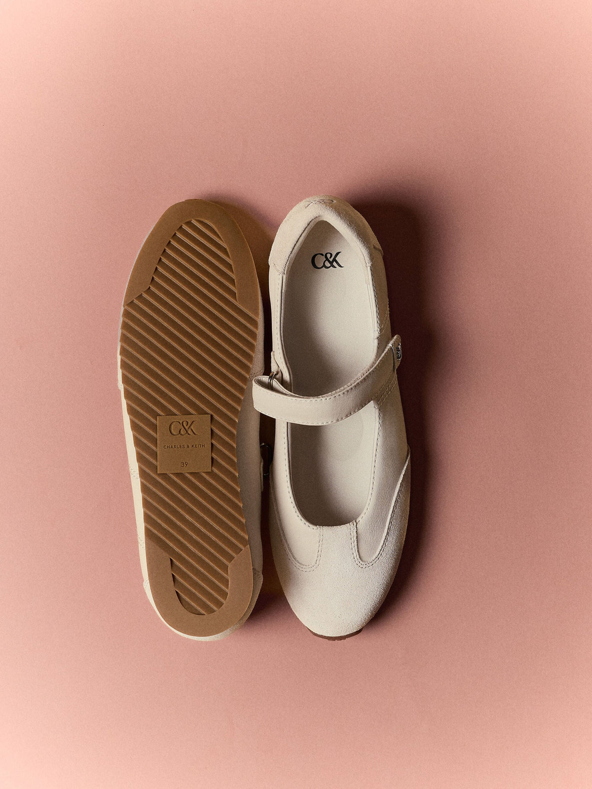 CHARLES & KEITH Quality | Jace Leather & Suede Mary Jane Sneakers - Chalk