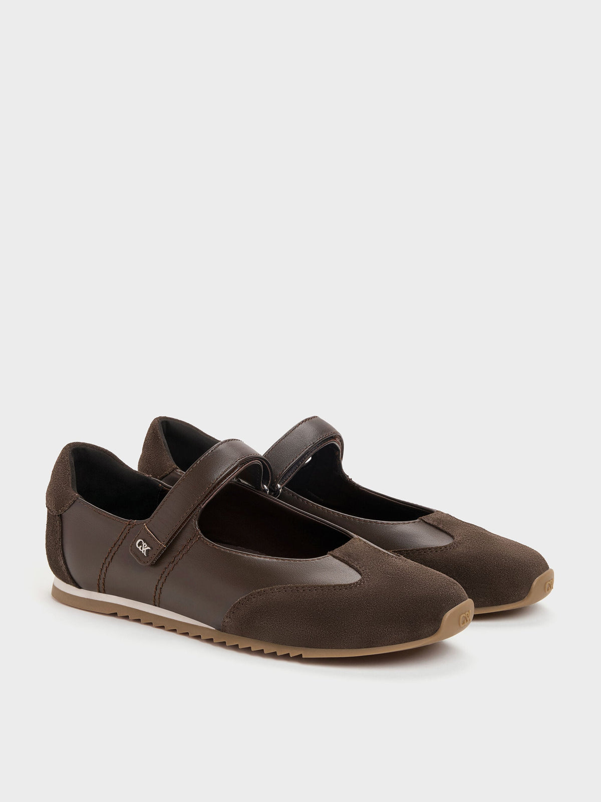CHARLES & KEITH Exclusive | Jace Leather & Suede Mary Jane Sneakers - Dark Brown