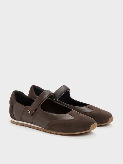 CHARLES & KEITH Exclusive | Jace Leather & Suede Mary Jane Sneakers - Dark Brown